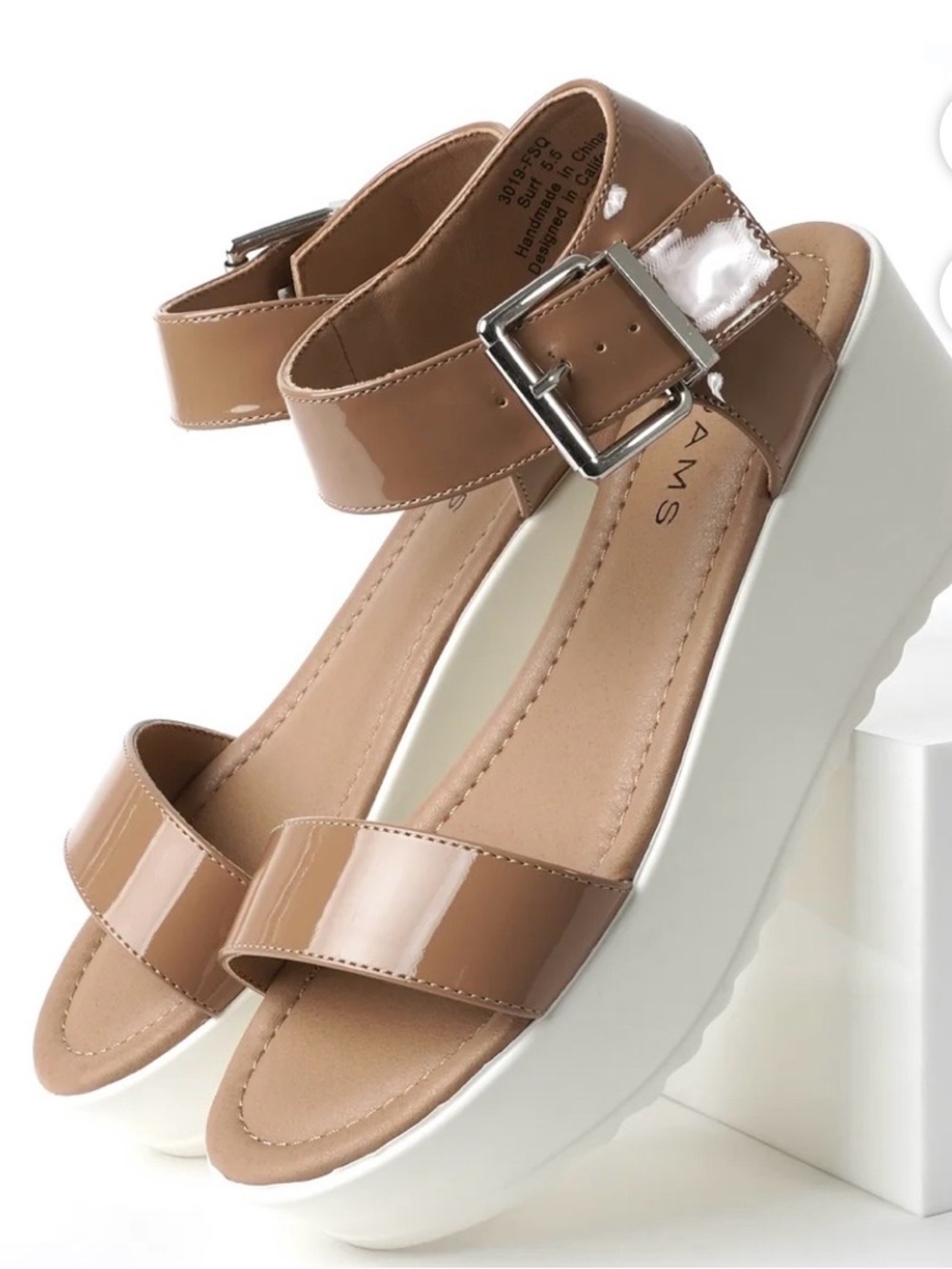 Tan Platform Sandals with White Sole – Women's Ankle Strap